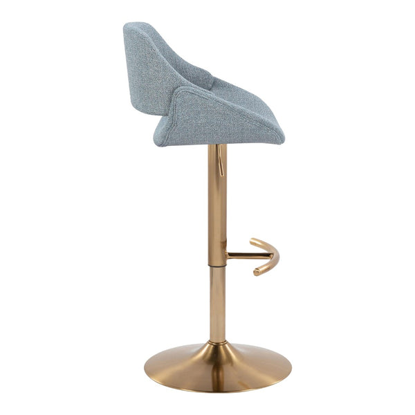 English Elm Contemporary Swivel Barstools with Gold Metal Base and Textured Fabric Set of 2 Blue B202P291160