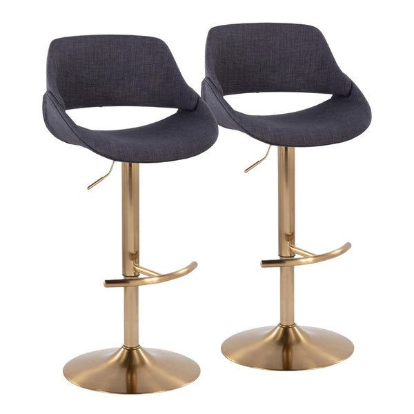 English Elm Contemporary Swivel Barstools with Gold Metal Base and Textured Fabric Set of 2 Charcoal B202P291161