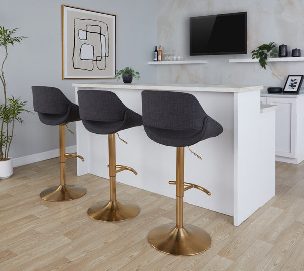 English Elm Contemporary Swivel Barstools with Gold Metal Base and Textured Fabric Set of 2 Charcoal B202P291161