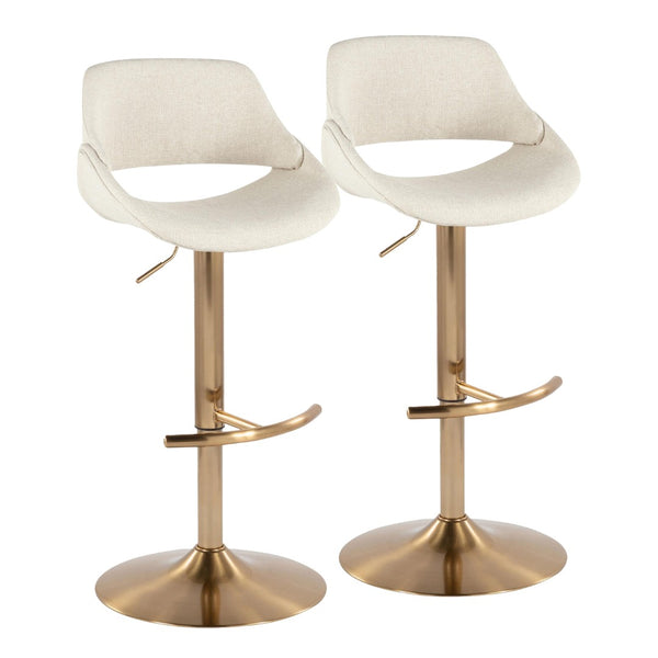 English Elm Contemporary Swivel Barstools with Gold Metal Base and Textured Fabric Set of 2 Cream B202P291162