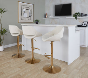 English Elm Contemporary Swivel Barstools with Gold Metal Base and Textured Fabric Set of 2 Cream B202P291162