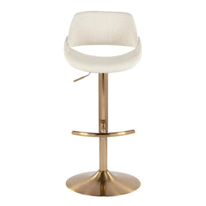 English Elm Contemporary Swivel Barstools with Gold Metal Base and Textured Fabric Set of 2 Cream B202P291162