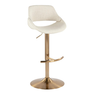 English Elm Contemporary Swivel Barstools with Gold Metal Base and Textured Fabric Set of 2 Cream B202P291162