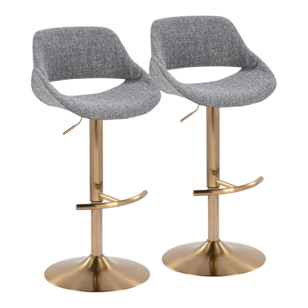 English Elm Contemporary Swivel Barstools with Gold Metal Base and Textured Fabric Set of 2 Gray B202P291163