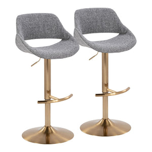 English Elm Contemporary Swivel Barstools with Gold Metal Base and Textured Fabric Set of 2 Gray B202P291163