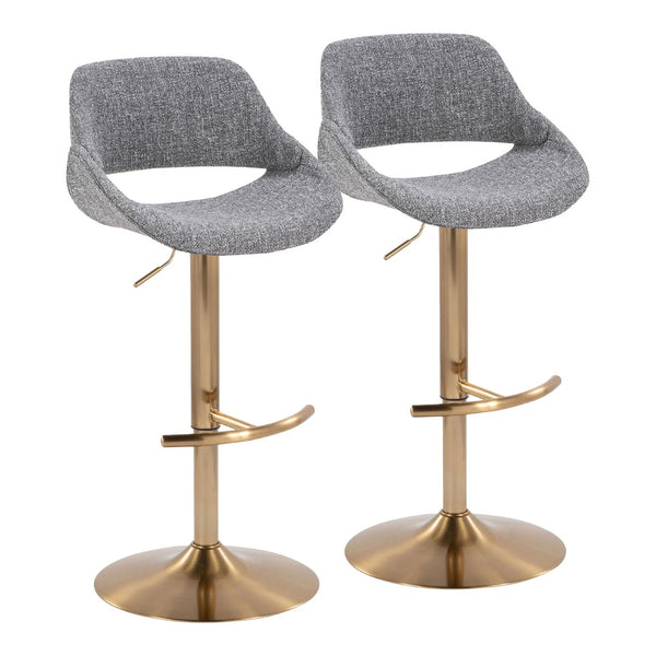 English Elm Contemporary Swivel Barstools with Gold Metal Base and Textured Fabric Set of 2 Gray B202P291163