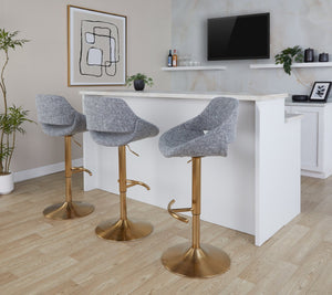 English Elm Contemporary Swivel Barstools with Gold Metal Base and Textured Fabric Set of 2 Gray B202P291163
