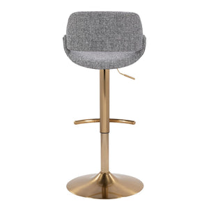 English Elm Contemporary Swivel Barstools with Gold Metal Base and Textured Fabric Set of 2 Gray B202P291163