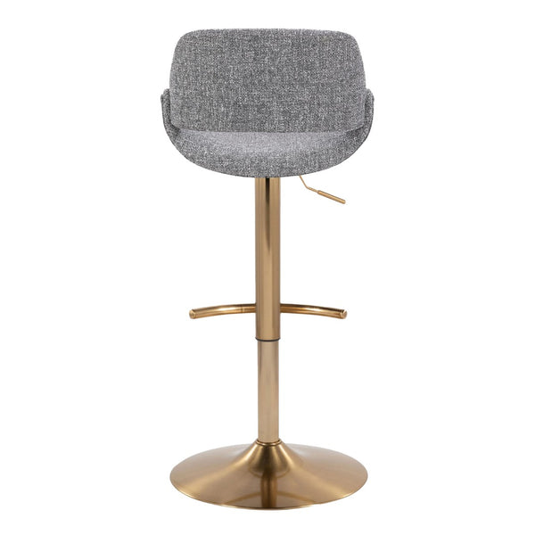 English Elm Contemporary Swivel Barstools with Gold Metal Base and Textured Fabric Set of 2 Gray B202P291163