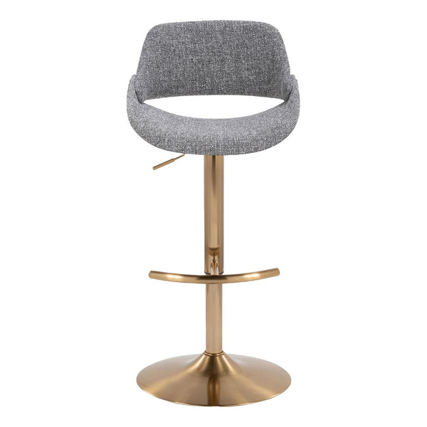 English Elm Contemporary Swivel Barstools with Gold Metal Base and Textured Fabric Set of 2 Gray B202P291163