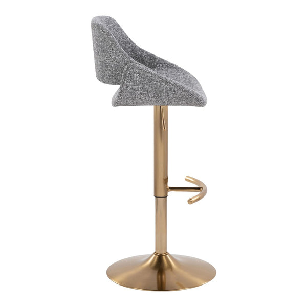 English Elm Contemporary Swivel Barstools with Gold Metal Base and Textured Fabric Set of 2 Gray B202P291163
