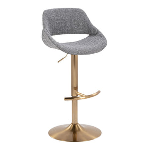 English Elm Contemporary Swivel Barstools with Gold Metal Base and Textured Fabric Set of 2 Gray B202P291163