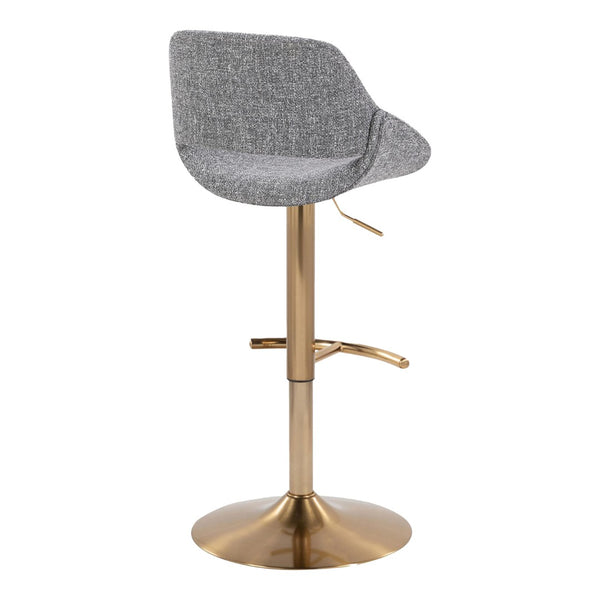 English Elm Contemporary Swivel Barstools with Gold Metal Base and Textured Fabric Set of 2 Gray B202P291163