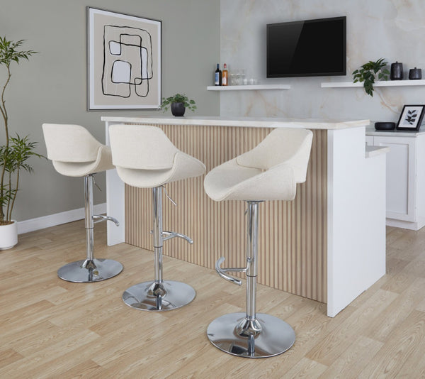 English Elm Contemporary Swivel Barstools Upholstered Cushioned Seats for Kitchen Island Set of 2 Cream Chrome B202P291170