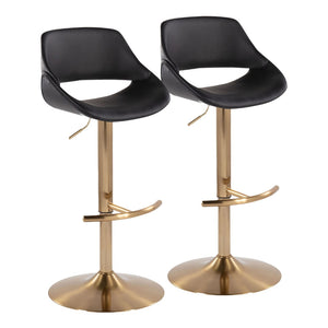 English Elm Contemporary Swivel Barstools with Gold Base and Faux Leather Seats for Kitchen Island B202P291172