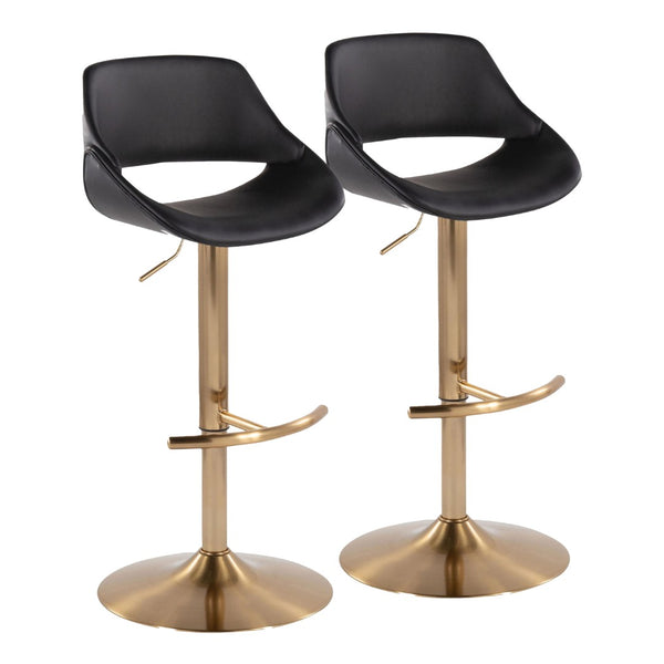 English Elm Contemporary Swivel Barstools with Gold Base and Faux Leather Seats for Kitchen Island B202P291172