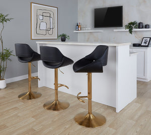 English Elm Contemporary Swivel Barstools with Gold Base and Faux Leather Seats for Kitchen Island B202P291172