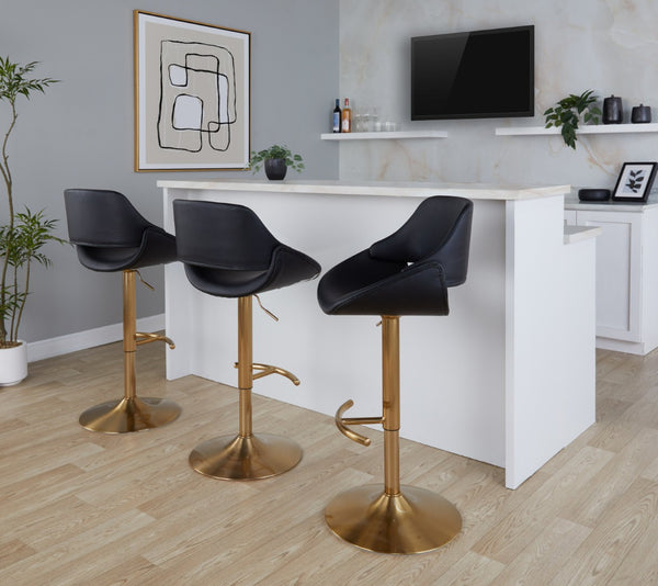 English Elm Contemporary Swivel Barstools with Gold Base and Faux Leather Seats for Kitchen Island B202P291172