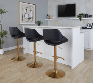 English Elm Contemporary Swivel Barstools with Gold Base and Faux Leather Seats for Kitchen Island B202P291172