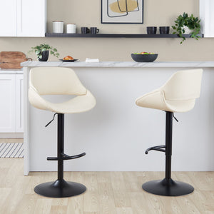 English Elm Contemporary Swivel Barstools with Faux Leather Seats and Matte Black Base Set of 2 B202P291175