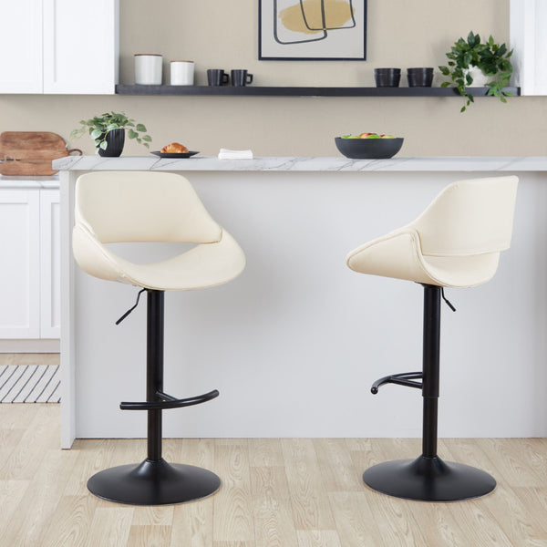 English Elm Contemporary Swivel Barstools with Faux Leather Seats and Matte Black Base Set of 2 B202P291175
