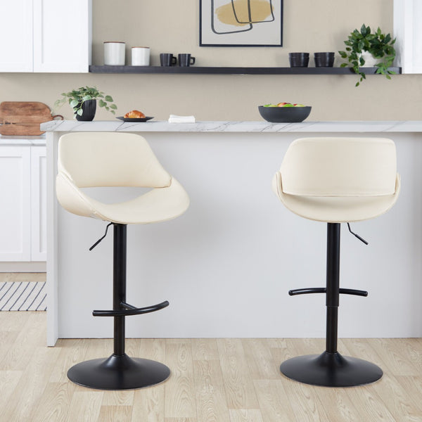 English Elm Contemporary Swivel Barstools with Faux Leather Seats and Matte Black Base Set of 2 B202P291175