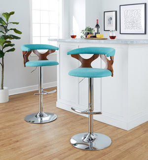 English Elm Mid-Century Swivel Adjustable Barstools with Walnut Accents and Chrome Base Set of 2 Teal B202P291178