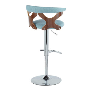 English Elm Mid-Century Swivel Adjustable Barstools with Walnut Accents and Chrome Base Set of 2 Teal B202P291178