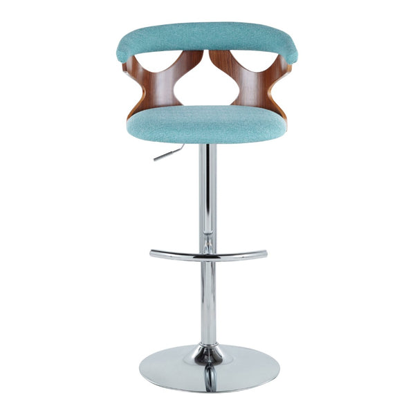 English Elm Mid-Century Swivel Adjustable Barstools with Walnut Accents and Chrome Base Set of 2 Teal B202P291178