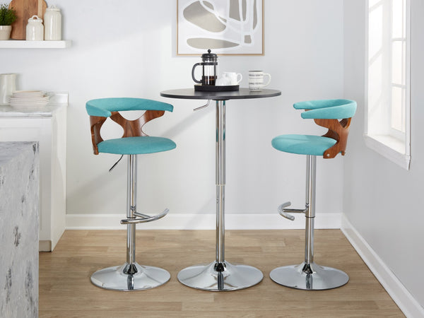 English Elm Mid-Century Swivel Adjustable Barstools with Walnut Accents and Chrome Base Set of 2 Teal B202P291178