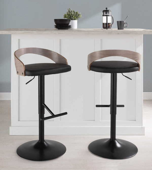 English Elm Contemporary Swivel Barstools with Faux Leather Seat and Mixed Material Base Set of 2 B202P291179