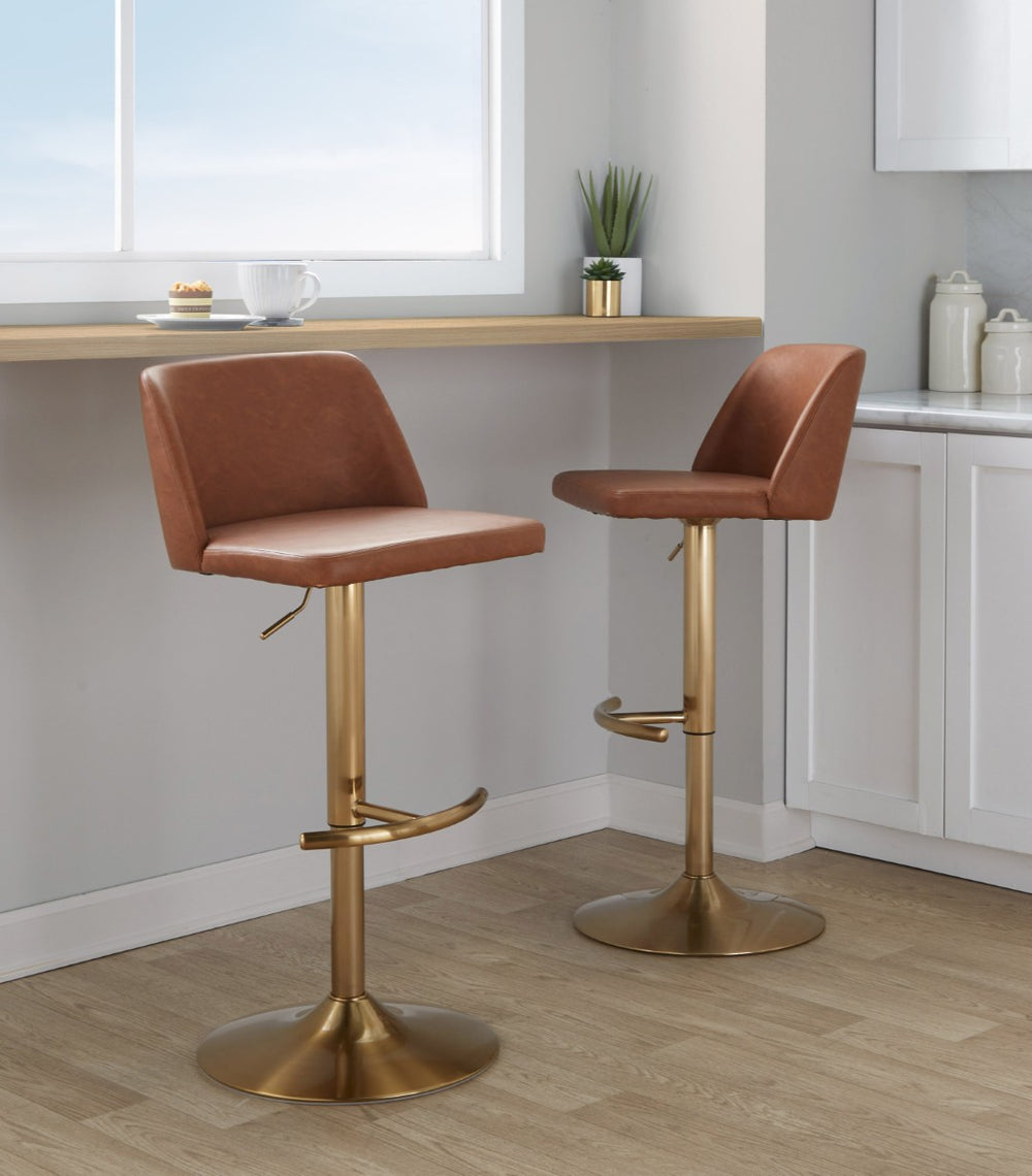 English Elm Contemporary Swivel Barstools Faux Leather Seat Gold Base Set of 2 for Kitchen Island B202P291182