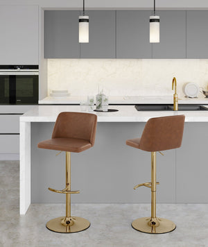 English Elm Contemporary Swivel Barstools Faux Leather Seat Gold Base Set of 2 for Kitchen Island B202P291182