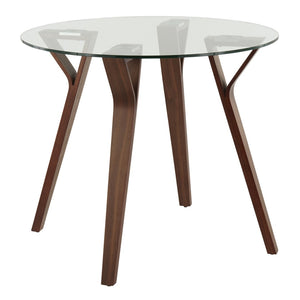 English Elm Folia 3 Piece Round Glass Top Dining Set with Walnut Legs and Grey Upholstered Chairs B202P291185