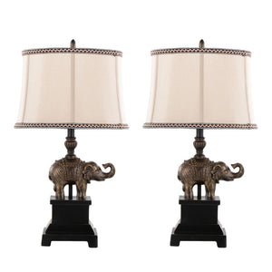 English Elm 27" Polyresin Bronze Finish Table Lamp Set Linen Shade Warm Glow Transitional Pair B202P291191