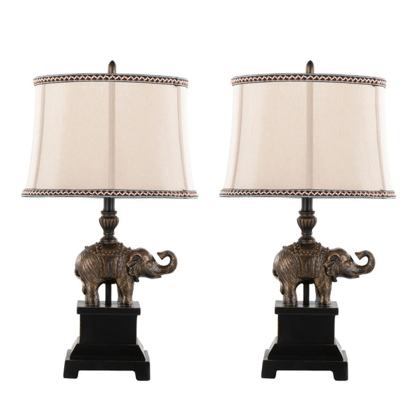 English Elm 27" Polyresin Bronze Finish Table Lamp Set Linen Shade Warm Glow Transitional Pair B202P291191