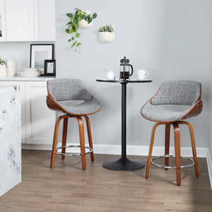 English Elm 24 Inch Swivel Counterstools Set of 2 Walnut Legs Grey Fabric Chrome Footrest B202P291499