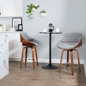 English Elm 24 Inch Swivel Counterstools Set of 2 Walnut Legs Grey Fabric Chrome Footrest B202P291499