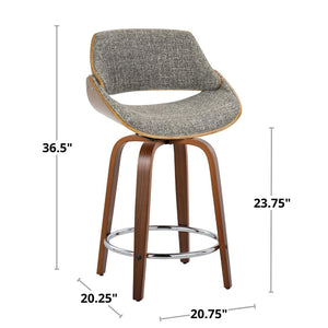 English Elm 24 Inch Swivel Counterstools Set of 2 Walnut Legs Grey Fabric Chrome Footrest B202P291499