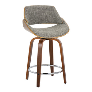 English Elm 24 Inch Swivel Counterstools Set of 2 Walnut Legs Grey Fabric Chrome Footrest B202P291499