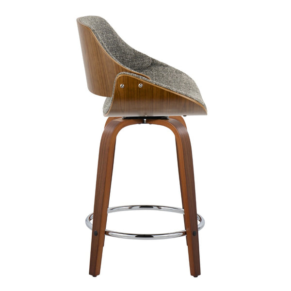 English Elm 24 Inch Swivel Counterstools Set of 2 Walnut Legs Grey Fabric Chrome Footrest B202P291499