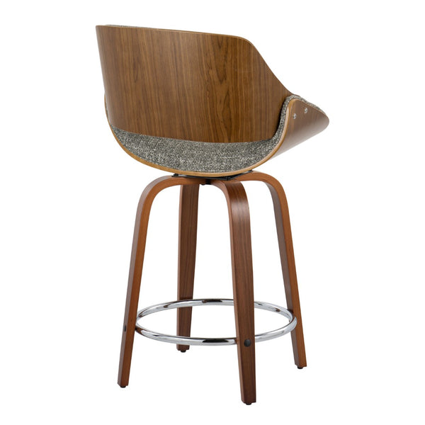 English Elm 24 Inch Swivel Counterstools Set of 2 Walnut Legs Grey Fabric Chrome Footrest B202P291499