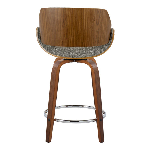 English Elm 24 Inch Swivel Counterstools Set of 2 Walnut Legs Grey Fabric Chrome Footrest B202P291499