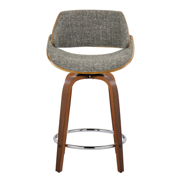 English Elm 24 Inch Swivel Counterstools Set of 2 Walnut Legs Grey Fabric Chrome Footrest B202P291499