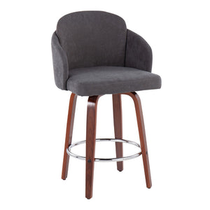 English Elm Contemporary Swivel Counter Stools with Walnut Legs Grey Upholstery and Chrome Footrest B202P291501