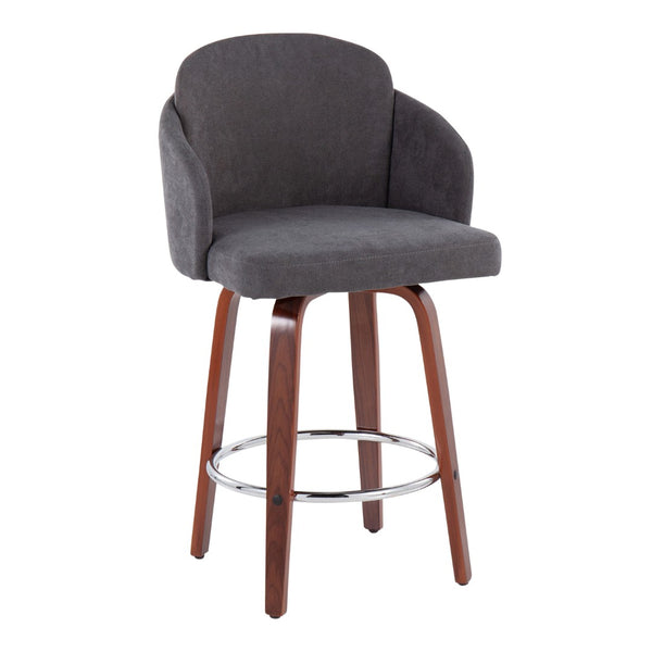 English Elm Contemporary Swivel Counter Stools with Walnut Legs Grey Upholstery and Chrome Footrest B202P291501