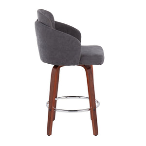English Elm Contemporary Swivel Counter Stools with Walnut Legs Grey Upholstery and Chrome Footrest B202P291501