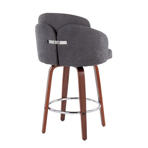 English Elm Contemporary Swivel Counter Stools with Walnut Legs Grey Upholstery and Chrome Footrest B202P291501