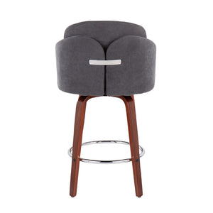 English Elm Contemporary Swivel Counter Stools with Walnut Legs Grey Upholstery and Chrome Footrest B202P291501