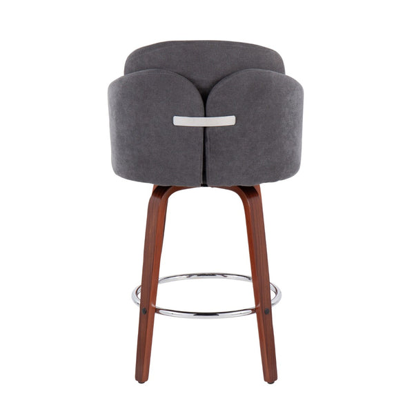 English Elm Contemporary Swivel Counter Stools with Walnut Legs Grey Upholstery and Chrome Footrest B202P291501